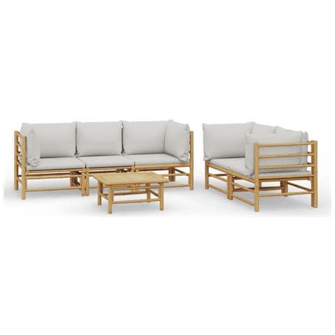 Set Salotto da Giardino 6pz con Cuscini Grigio Chiaro Bambù - Foto 1