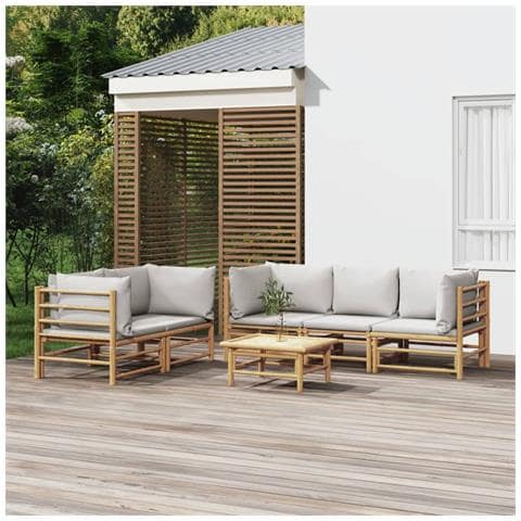 Set Salotto da Giardino 6pz con Cuscini Grigio Chiaro Bambù - Foto 2