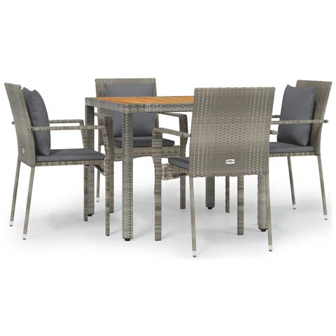Set da Pranzo da Giardino 5 pz con Cuscini in Polyrattan Grigio - Foto 1