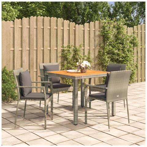 Set da Pranzo da Giardino 5 pz con Cuscini in Polyrattan Grigio - Foto 2