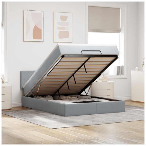 Pouf Letto con Materasso e LED Grigio Chiaro 140x190 cm - Foto 2