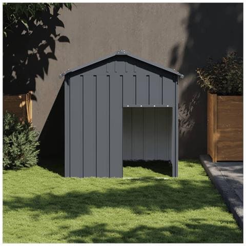 Casetta Cani con Tetto Antracite 117x103x123 cm Acciaio Zincato - Foto 2