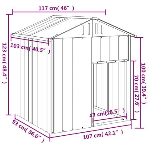 Casetta Cani con Tetto Antracite 117x103x123 cm Acciaio Zincato - Foto 5