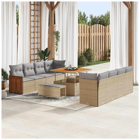 Set Divano da Giardino con cuscino 11 pcs beige e grigio chiaro - Foto 2