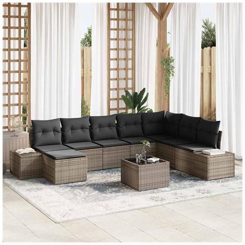 Set Divano da Giardino 9 pcs Grigio 319 x 209 x 85 cm - Foto 2