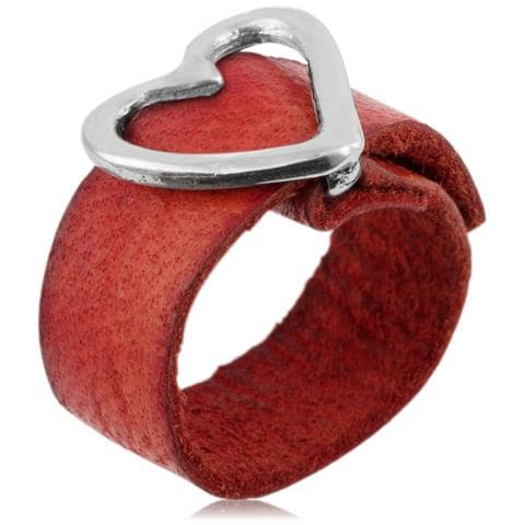 Anello In Argento 925 Placcato In Pelle, Cuore Rosso - Foto 1