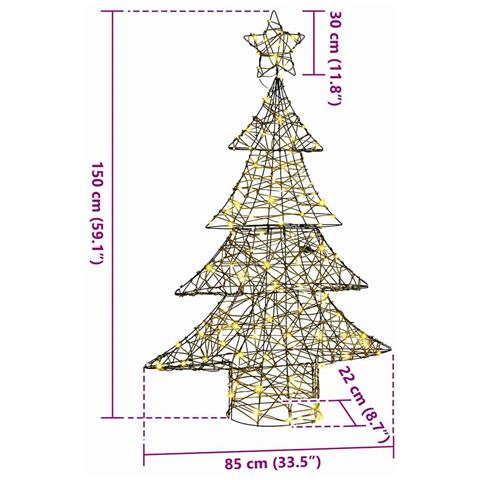 Albero di Natale con 120 LED Bianco caldo 120 cm Rattan - Foto 8