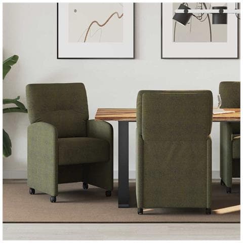 Sedie da Pranzo con Ruote 2 pcs Verde militare 57 x 67 x 95 cm - Foto 2