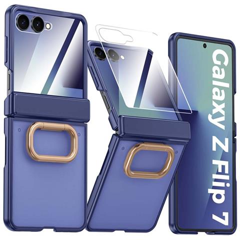 Custodia Pc Blu Con Anello Di Supporto Compatibile Con Samsung Galaxy Z Flip7 - Foto 1