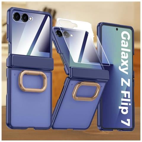 Custodia Pc Blu Con Anello Di Supporto Compatibile Con Samsung Galaxy Z Flip7 - Foto 2