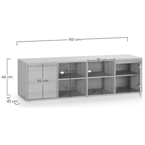 Mobile Tv Tori 2 Ante 4 Fori, Colore Rovere, 160 Cm - Foto 8