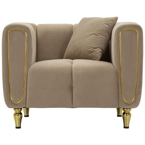 Poltrona Alma Con Cuscino In Tessuto Grigio E Gambe Oro 97x81x71 Cm - Foto 2