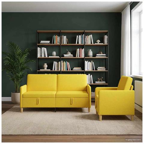 Set di Divani con Storage 2 pcs Giallo Chiaro Poliestere - Foto 2