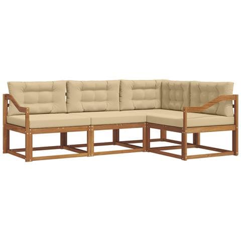 Set di divani da esterno con cuscino 4 pcs Naturale e Beige - Foto 1