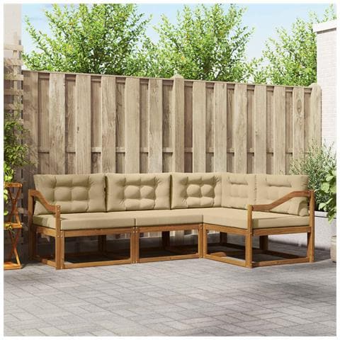 Set di divani da esterno con cuscino 4 pcs Naturale e Beige - Foto 2