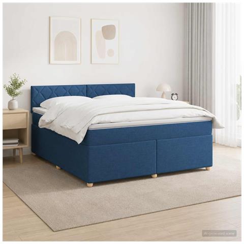 Letto box spring con materasso Blu 180 x 200 cm Tessuto - Foto 2