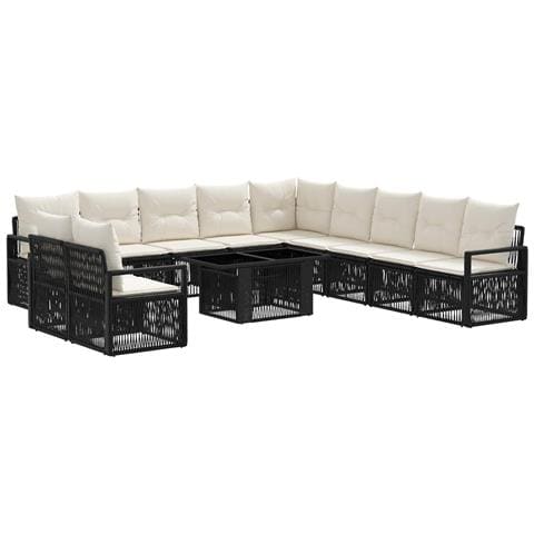 Set Divano da Giardino 12 pz Nero e Bianco Crema polyrattan - Foto 1