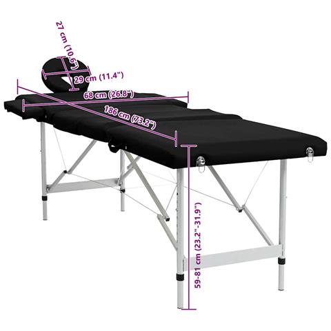 Lettino Pieghevole Da Massaggio Nero 4 Zone Con Telaio Alluminio - Foto 9