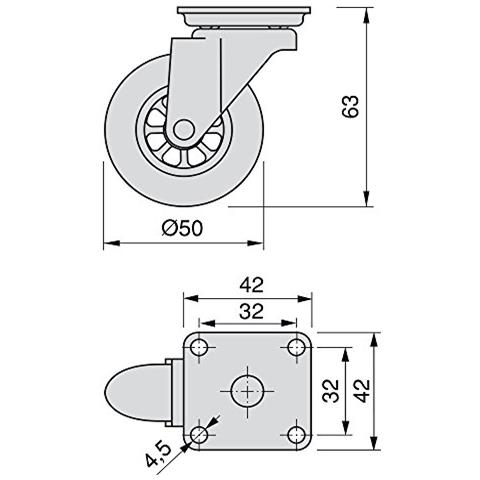 2036020 Set Di 4 Rotelle Pivotanti Trasparenti Per Mobile Con Piastra Di Assemblaggio E Cuscinetto A Sfere, Diametro 50 Mm, 50mm - Foto 2