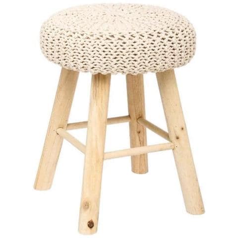 Sgabello Suzette In Legno, Cotone E Polietilene - L. 32 X L. 32 X H. 43 Cm - Beige - Foto 1