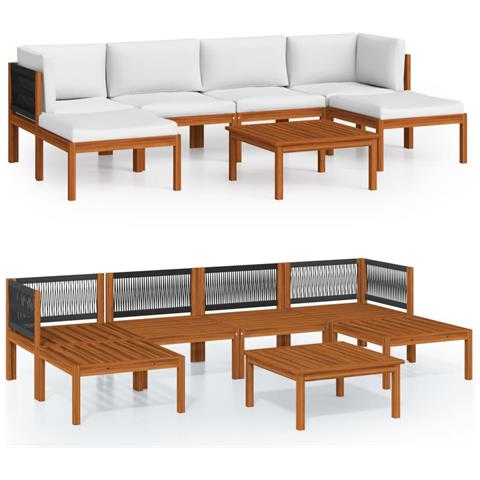 Set Divani Da Giardino 7 Pz Con Cuscini Crema Massello Acacia - Foto 1