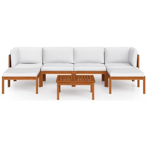 Set Divani Da Giardino 7 Pz Con Cuscini Crema Massello Acacia - Foto 10