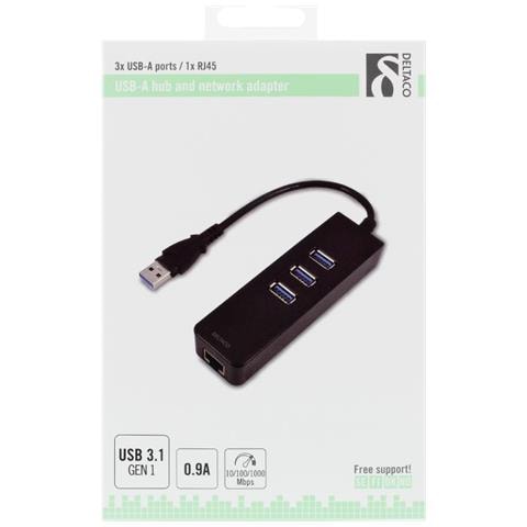 Adattatore Di Rete Deltaco, 1xgigabitrj45, 1xusb3 A Ha, 3x Prese Usb3, Nero - Foto 2