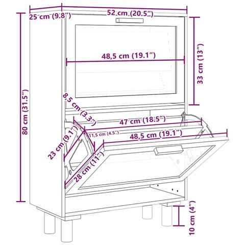Scarpiera Nero 52x25x80cm Legno Multistrato e Rattan Naturale - Foto 2