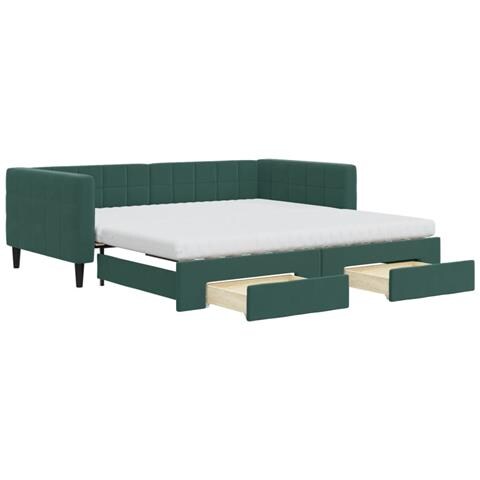 Divano Letto Estraibile Cassetti Verde Scuro 100x200cm Velluto - Foto 1