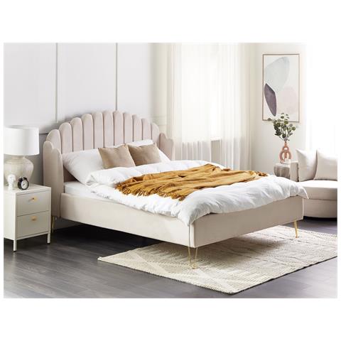 Letto Matrimoniale Tessuto Beige Chiaro 160 X 200 Cm Ambillou - Foto 1