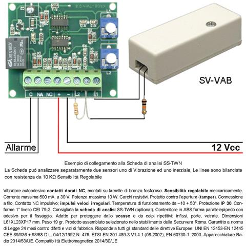 Sensore Adesivo Rileva Lo Scasso Le Vibrazioni Continue Collegamento A Filo Antifurto Inferriate Porte Vetrate Regolaz - Foto 2