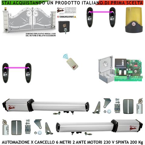 Cancello Elettrico 6 Metri 2 Ante Kit Base 2 Motori Elettromeccanici 220 V Corsa 500 Mm Spinta 2 Q.li Centrale Con Rad - Foto 1