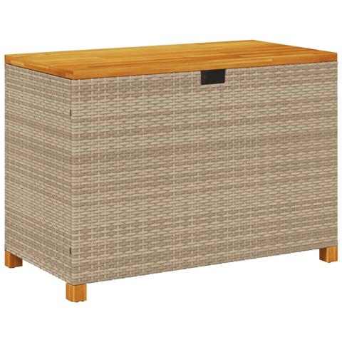 Contenitore Giardino Beige 110x55x63cm Polyrattan Legno Acacia - Foto 1