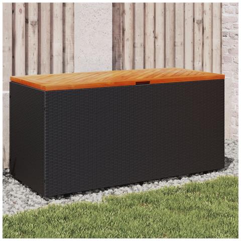 Contenitore Giardino Nero 110x50x54cm Polyrattan E Legno Acacia - Foto 8