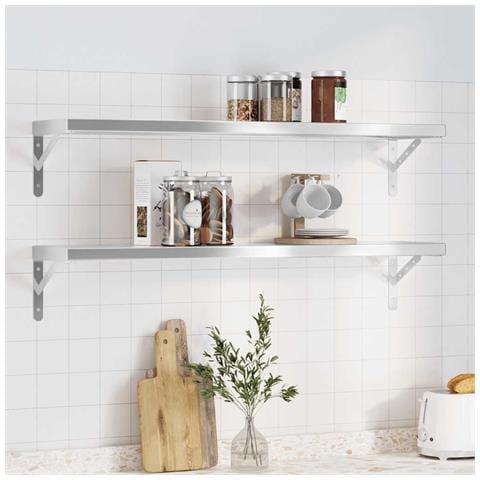 Mensole A Muro 2 Pz 100x23,5 Cm Argento In Acciaio Inossidabile - Foto 2