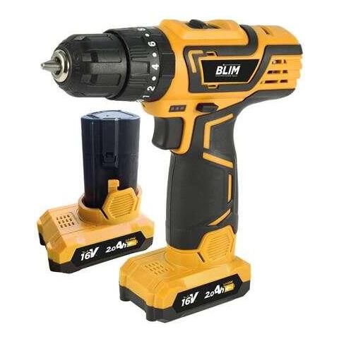 Trapano Avvitatore con Percussione a Batteria 16V 2Ah Coppia 30 Nm 2 Velocità con LED Display Giallo Nero - Foto 1