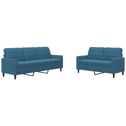 Set Di Divani 2 Pz Con Cuscini Blu In Velluto - Foto 2