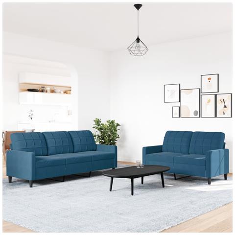 Set Di Divani 2 Pz Con Cuscini Blu In Velluto - Foto 3