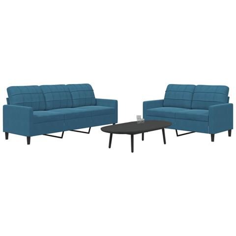 Set Di Divani 2 Pz Con Cuscini Blu In Velluto - Foto 1