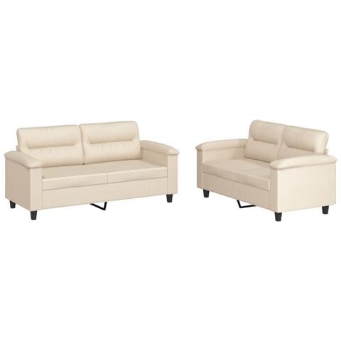 Set Divani 2 Pz Con Cuscini Beige In Tessuto Microfibra - Foto 2