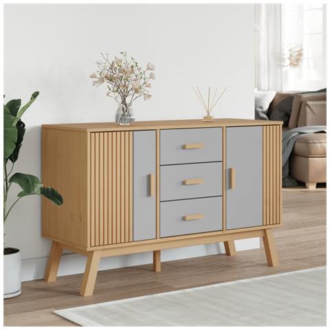 Credenza Olden Grigia E Marrone 114x43x73,5 Cm Massello Di Pino - Foto 3