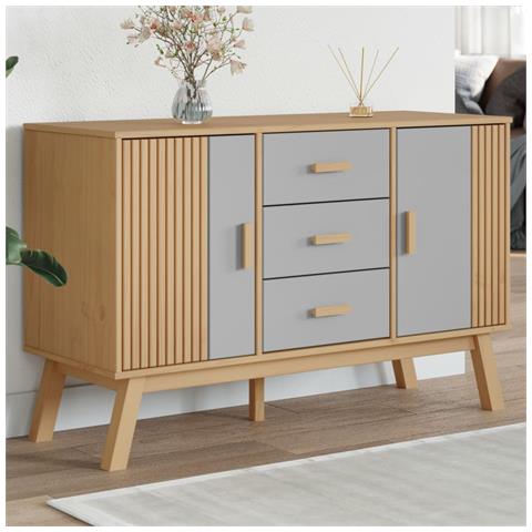 Credenza Olden Grigia E Marrone 114x43x73,5 Cm Massello Di Pino - Foto 1