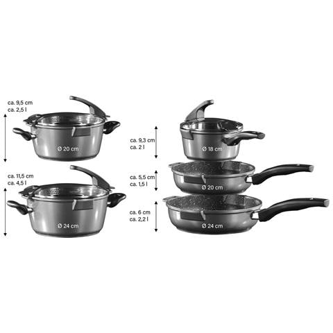 Batteria Di Pentole, 8 Pezzi, Con Coperchi In Vetro Con Colino Integrato, Anche Per Piani Cottura A Induzione - Foto 4