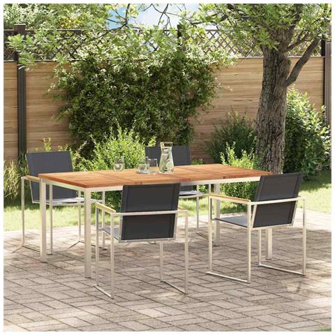 Set da Pranzo da Giardino  5 Pezzi in Teak Massello, Tavolo da Pranzo Outdoor  180x90x75 cm in Teak Massello - Foto 2