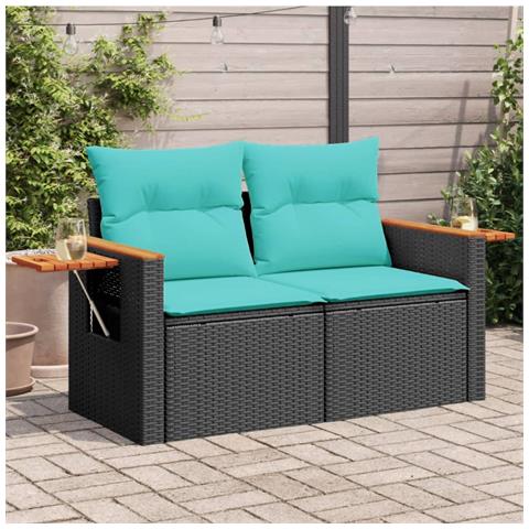 Divano da Giardino con Cuscini a 2 Posti Nero in Polyrattan - Foto 2