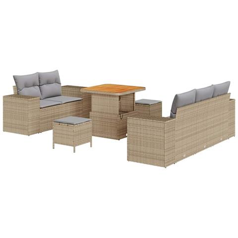 Set di Divano da Giardino  8 Pezzi con Cuscini Beige Rattan Poliacetico, Set da Pranzo da Giardino  3 Pezzi con Cuscini Beige Rattan Poliacetico - Foto 1