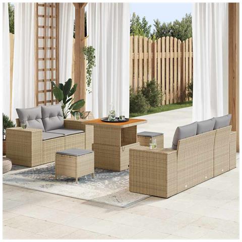 Set di Divano da Giardino  8 Pezzi con Cuscini Beige Rattan Poliacetico, Set da Pranzo da Giardino  3 Pezzi con Cuscini Beige Rattan Poliacetico - Foto 2