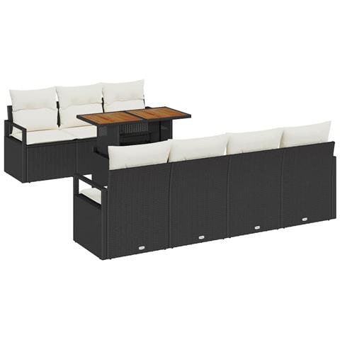 Set Divani Giardino  8 Pezzi con Cuscini Rattan Polyrattan Nero, Divano Giardino  2 Posti con Storage e Cuscini Rattan Polyrattan Nero - Foto 1