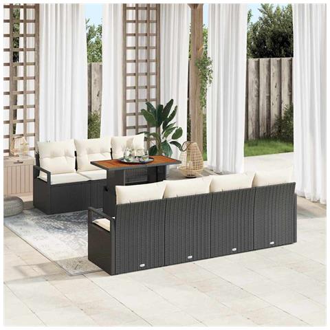 Set Divani Giardino  8 Pezzi con Cuscini Rattan Polyrattan Nero, Divano Giardino  2 Posti con Storage e Cuscini Rattan Polyrattan Nero - Foto 2