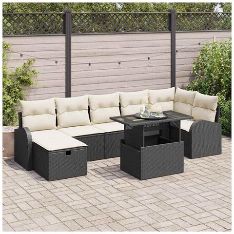 Set Divano da Giardino in 8 Pezzi con Cuscini Neri in Polyrattan, Divano da Giardino a 2 Posti con Ripostiglio e Cuscini Neri in Polyrattan - Foto 2